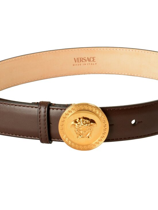 Versace Brown 100% Leather Gold Medusa Head Decorated Belt US 30 IT 75